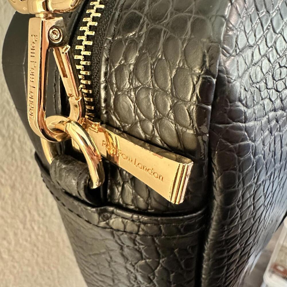 Pom Pom London City Bag Black Croc Embossed Leather Crossbody Bag Purse Gorgeous - Picture 6 of 8